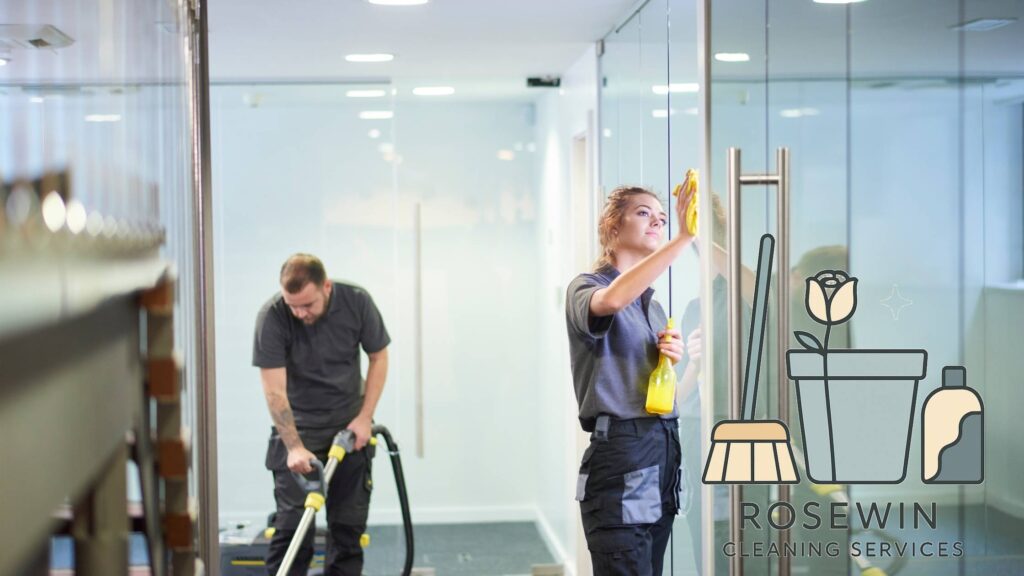 Professional office cleaning in Milton Keynes team sanitising a hybrid workspace